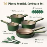 CAROTE Pots and Pans Set Non stick, Cookware Set, 16pcs NonStick Kitchen Set Induction Cookware Non-Toxic & PFOA&PFOS-Free, Dishwasher, Green - Image 3
