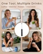 Rechargeable Electric Milk Frother Handheld, 3-Speed Drink Mixer with Detachable Stainless Steel Whisk for Coffee, Matcha, Latte, Cappuccino, and Protein Shakes, Black - Image 5