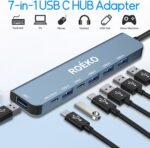 USB Hub 3.0,USB c hub,USB hub with Multiport Adapter, USB Splitter with 1xUSB 3.0,4xUSB2.0,2 x USB C,Hub for MacBook Pro/PC/Laptop/Tablet Devices (Grey 7in1) - Image 3
