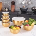 Gold Mixing Bowls with Airtight Lids, Stainless Steel Nesting Mixing Bowls Set of 7, Ideal for Baking, Prepping and Serving Food, Size 7, 3.6, 2.7, 2.1, 1.5, 1.1,0.8 QT, Stackable Design - Image 5