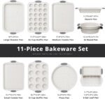 11-Piece Nonstick Baking Pans Set, Stackable Non Toxic Bakeware Sets with Cookie Sheets, Cake Pan, Loaf Pan, Pizza Pan, Muffin Pan, White&Gray - Image 3