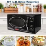 Nostalgia RMO4BK Retro 0.9 Cubic Foot 800-Watt Countertop Microwave Oven, 5 Power Levels and 12 Cook Settings, LED Display, Jet Black - Image 3