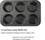Monfish Jumbo Deep Muffin Pan 6 Extra Large Cup Cupcake Tray Black Granite Finish Muffin Tin Carbon Steel - Image 4