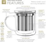Teabloom Personal Tea Maker - Insulated Heatproof Glass Cup with Loose Tea Infuser and Lid/Coaster – Tea Connoisseur's Choice – Borosilicate Glass Infusion Mug (8 Oz) - Image 4