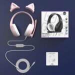 Pink Gaming Headset with Mic, Cat Ears, Stereo Surround Sound Wired Over Ear Headphones with Microphone, Soft Ear Pads, Noise Cancelling for Girls, Teens, Women - Image 4