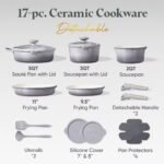 CAROTE 17Pcs Titanium Cookware Set, Pots and Pans Set Non Stick, Kitchen Cooking Set with Detachable Handle, Non Toxic Induction Cookware, Dishwasher/Oven Safe - Image 3
