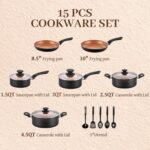 Ceramic Pots and Pans Set, 15PCS Nonstick Set Ceramic Cookware Set, Nonstick Pan Pots and Pans Set Non Stick Cookware set (With-Induction) - Image 3