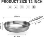 Kirecoo Tri-Ply Stainless Steel Pan - 12 Inch Frying Pan, Fast and Even Heat Stainless Steel Skillet, Induction Cookware, Dishwasher and Oven Safe Skillet - Image 3