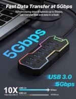 ZIUMIER USB 3.0 Hub,7 Ports USB Expander with RGB LED Strip,USB Hub for Laptop,Individual LED On/Off Switches for Mac, PC, Desktop, Flash Drive, Mobile HDD - Image 3