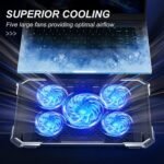 Upgrade Laptop Cooling Pad,Gaming Laptop Cooler with 5 Quiet Fans,2 USB Ports,5 Adjustable Stand Height,Blue LED Lights,for 15.6 Inch Laptops - Image 3