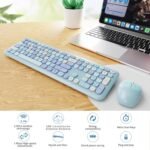 Wireless Keyboard and Mouse Combo, Colorful Ergonomic Full Size Retro Low-Noise Keyboard with Cute keycaps, Compatible with Windows, PC, Perfer for Home and Office Keyboards (Blue) - Image 3