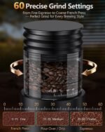 COOL KNIGHT Rechargeable Conical Burr Coffee Grinder, 60 Grind Settings & 5–98 Level Timer, Espresso Grinder with Bellows Hopper and Portafilter Holder, Easy to Clean - Image 3
