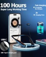 ZXQ Neckband Bluetooth Headphones,100 Hours Long Playtime Wireless Earphone, Around The Neck Wireless Earbuds,Waterproof Sweatproof for Sport Over Neck Magnetic Ear Buds Headset(Black) - Image 3