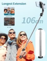 Selfie Stick, 41'' Extendable Phone Tripod Stand with Phone Holder & Detachable Remote, 360° Rotation Selfie Stick Tripod for Cell Phone Compatible with iPhone, Android, Samsung - Image 3