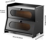 Bread Box for Kitchen Countertop,Double Layer Large Capacity Bamboo Bread Storage Container with Acrylic Wavy Door Panel for Kitchen Counter,Cabinet,Pantry(Black) - Image 4