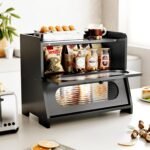 Bread Box for Kitchen Countertop,Double Layer Large Capacity Bamboo Bread Storage Container with Acrylic Wavy Door Panel for Kitchen Counter,Cabinet,Pantry(Black) - Image 5