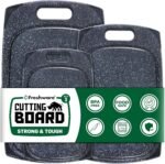 Freshware Plastic Cutting Boards for Kitchen, Cutting Board Set of 3, Juice Grooves with Easy Grip Handle, BPA-Free, Dishwasher Safe, Black Marble - Image 3