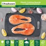 Freshware Plastic Cutting Boards for Kitchen, Cutting Board Set of 3, Juice Grooves with Easy Grip Handle, BPA-Free, Dishwasher Safe, Black Marble - Image 4