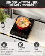 Portable Electric Stove,110V Electric Hot Plate Single Burner Electric Cooktop Countertop Burner with 6 Preset Functions,10 Power Levels,LED Touch Control, Child Lock &Timer - Image 3