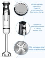 Handblender with Plug,Immersion Blender Handheld, Heavy-Duty Copper Motor, Detachable Stainless Blade Dishwasher Safe, 2 Modes with Pulse,Infinitely Variable Speed, Space-Saving Design - Image 3