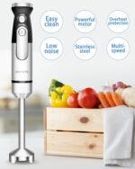 Handblender with Plug,Immersion Blender Handheld, Heavy-Duty Copper Motor, Detachable Stainless Blade Dishwasher Safe, 2 Modes with Pulse,Infinitely Variable Speed, Space-Saving Design - Image 4
