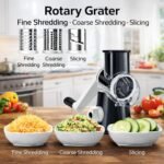 Manual Rotary Cheese Grater for Kitchen, Vegetable Slicer, 3-in-1 Hand Crank Food Shredder for Cheese, Vegetables & Nuts, Stainless Steel Blades, Strong Suction Base, BPA-Free - Image 3
