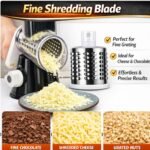 Manual Rotary Cheese Grater for Kitchen, Vegetable Slicer, 3-in-1 Hand Crank Food Shredder for Cheese, Vegetables & Nuts, Stainless Steel Blades, Strong Suction Base, BPA-Free - Image 4