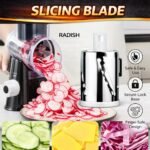 Manual Rotary Cheese Grater for Kitchen, Vegetable Slicer, 3-in-1 Hand Crank Food Shredder for Cheese, Vegetables & Nuts, Stainless Steel Blades, Strong Suction Base, BPA-Free - Image 5
