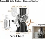 Manual Rotary Cheese Grater for Kitchen, Vegetable Slicer, 3-in-1 Hand Crank Food Shredder for Cheese, Vegetables & Nuts, Stainless Steel Blades, Strong Suction Base, BPA-Free - Image 6
