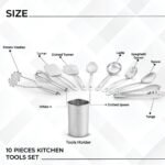 Avador® Premium Set of 10 Stainless Steel Kitchen Tool Set with Holder Easy To Clean, Space Saving, Great for Cooking, Baking, Prepping - Image 3