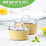 GreenLife Artisan Healthy Ceramic Nonstick, 1QT and 2QT Saucepan Pot Set with Lids, Stainless Steel Handle, Induction, PFAS-Free, Dishwasher Safe, Oven Safe, Yellow - Image 7