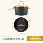 Farberware Forged Induction Ceramic Nonstick Cookware Stockpot with Lid, Dishwasher Safe, Suitable for All Stovetops, 6 Quart Soup Pot, Stockpot - Black and Gold - Image 3