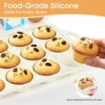 2-Pack 12-Cup Silicone Cupcake Pan, Nonstick Flexible Muffin Pan, Dishwasher Safe Muffin Tray with Handles, Seamless Silicone Muffin Tin for Baking Egg Bites & Cupcakes - Image 3