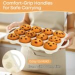 2-Pack 12-Cup Silicone Cupcake Pan, Nonstick Flexible Muffin Pan, Dishwasher Safe Muffin Tray with Handles, Seamless Silicone Muffin Tin for Baking Egg Bites & Cupcakes - Image 4