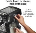 Hamilton Beach Slide & Lock Espresso Machine With Milk Frother Steam Wand For Cappuccino & Latte, 15 Bar Pump and Two Spouts, Removable Reservoir, Compact, Retro Design, Black (40730) - Image 6