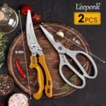 LEEPENK Kitchen Scissors All Purpose 2 Packs,Stainless Steel Kitchen Shear Dishwasher Safe,Heavy Duty Poultry Shears with Non-Slip Handle & Safety Lock,Cooking Scissor for Food - Image 3