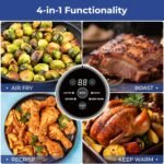 Rosewill 4-in-1 Portable Glass Air Fryer, 4.7QT Transparent Glass Cooking Pot with Storage Lid & Tongs, Compact Smart for Deep Roast, Recrisp, Keep Warm – Navy Blue - Image 4