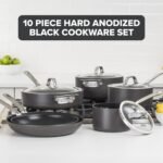Viking Pots and Pans Set Non Stick, 10 Piece Hard Anodized Kitchen Cookware with Glass Lids, Black - Image 3
