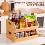 2 Set Bamboo Storage Bins, Pantry Organizers and Storage, Kitchen Countertop Organization and Storage Basket for Produce, Onions, Potatoes, Garlic, Fruits, Vegetable and Bread - Image 4