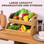 2 Set Bamboo Storage Bins, Pantry Organizers and Storage, Kitchen Countertop Organization and Storage Basket for Produce, Onions, Potatoes, Garlic, Fruits, Vegetable and Bread - Image 6