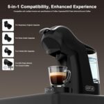 KOTLIE EM-308B Espresso Machine, Single Serve Coffee Maker Compatible with Multiple Capsule Types, Ground Coffee, and ESE Pods, 3 Temperatures, 7 Water Volume Levels, 34 Oz (Black) - Image 3