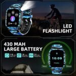 Military Smart Watches for Men (Make/Answer Call) with LED Flashlight 1.96" Screen 430mAh Fitness Tracker with Sport Modes Heart Rate Sleep Monitor Rugged Smartwatch for iPhone Android - Image 3