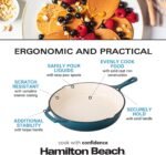 Hamilton Beach Enameled Cast Iron Fry Pan 12-Inch Navy, Cream Enamel Coating, Skillet Pan For Stove top and Oven, Even Heat Distribution, Durable - Image 5