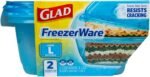 Glad GladWare Freezerware Food Storage Containers - Large Rectangle - Meal Container Holds up to 64 Ounces of Food - Lock Tight Seal, 2 Count - Image 3