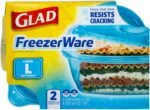 Glad GladWare Freezerware Food Storage Containers - Large Rectangle - Meal Container Holds up to 64 Ounces of Food - Lock Tight Seal, 2 Count - Image 4