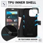 TUCCH Case Wallet for iPhone 15 Pro Max, RFID Blocking 4 Card Holder Kickstand Shockproof TPU Inner Case, PU Leather Magnetic Flip Folio Cover, Black - Image 5
