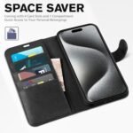 TUCCH Case Wallet for iPhone 15 Pro Max, RFID Blocking 4 Card Holder Kickstand Shockproof TPU Inner Case, PU Leather Magnetic Flip Folio Cover, Black - Image 6