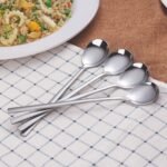 IQCWOOD Spoons, 8 Pieces Korean Spoon, 8.5 Inch Stainless Steel Table Soup Spoons with Long Handles for Home, Kitchen, or Restaurant Flatware Set - Image 3