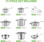 Duxtop Professional Stainless Steel Pots and Pans Set, 17PC Induction Cookware Set, Impact-bonded Technology - Image 4