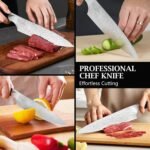 8 Inch Chef Knife, Kitchen Knife with Sharpener and Finger Guard, Professional Steel Sharp Chef's Knife Set with Ergonomic Handle, Gifts for Christmas, Black - Image 5